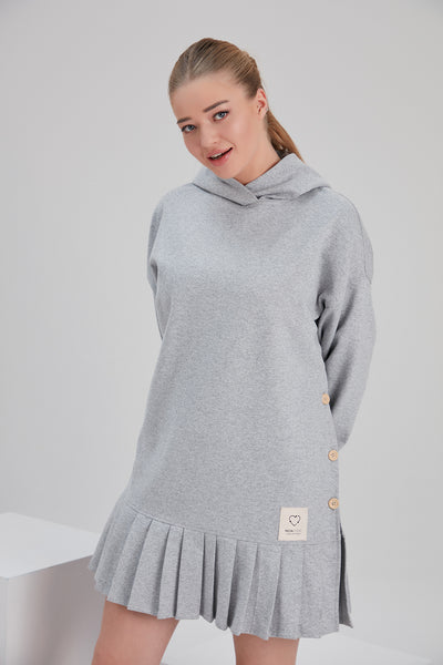 ethical light grey recycled cotton hoodie dress for sustainable plus tall maternity wear UK Netherlands Germany Austria Denmark Sweden Norway