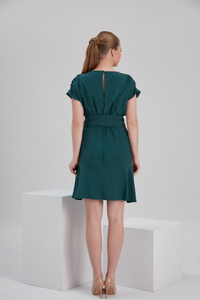 noacode size inclusive elegant green tencel dress with ethical sustainable materials back look