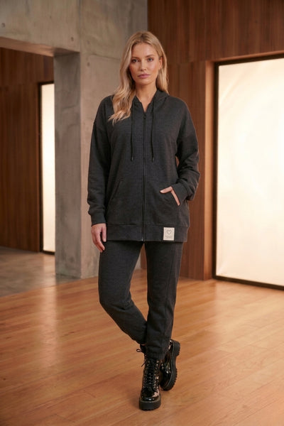 ECO CHARCOAL ZIP-UP HOODIE