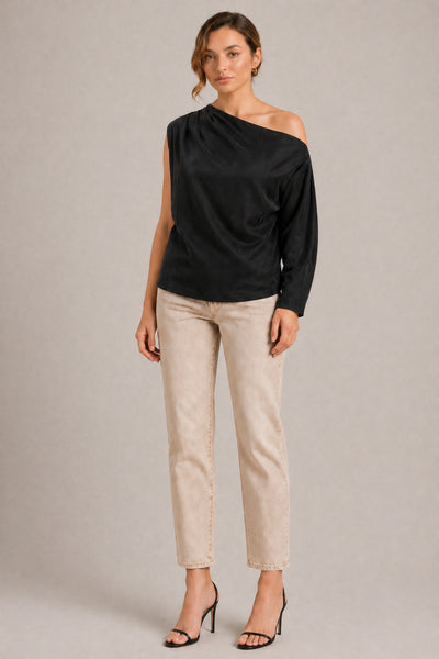 MIA BLACK CUPRO ONE SHOULDER TOP