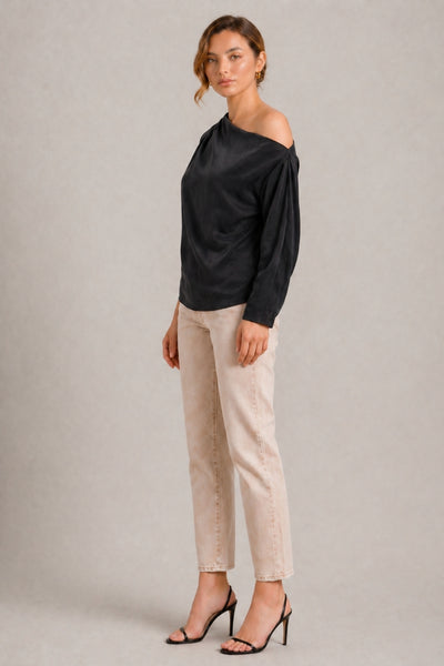 MIA BLACK CUPRO ONE SHOULDER TOP