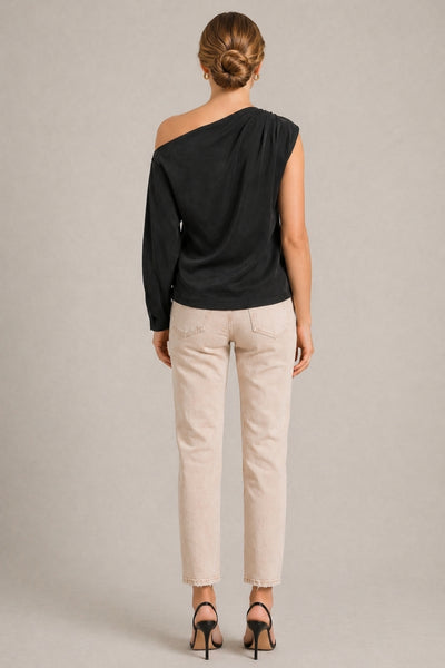 MIA BLACK CUPRO ONE SHOULDER TOP