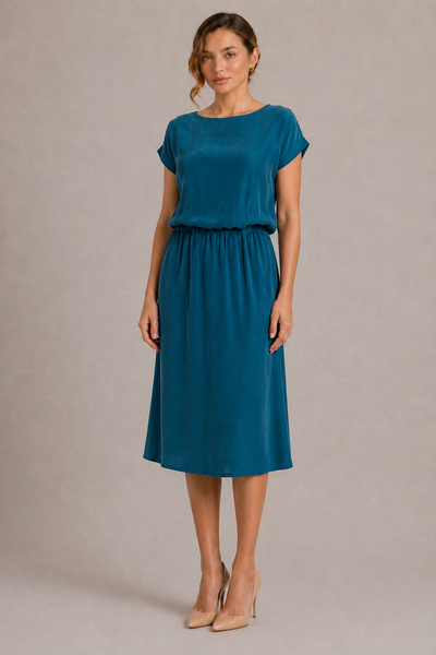 MIA CUPRO MIDI DRESS - PETROL BLUE