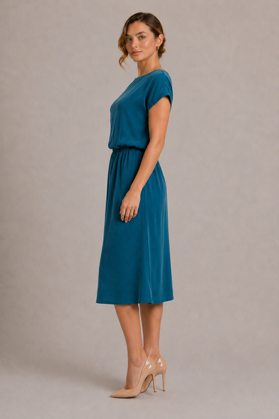 MIA CUPRO MIDI DRESS - PETROL BLUE