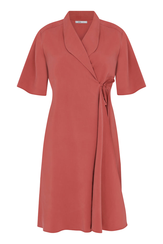 red envelope dress PLUS SIZE LONG ENVELOPE DRESS WITH SHORT SLEEVES IN VISCOLINHO