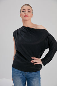 black off shoulder vegan cupro blouse