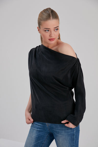 black off shoulder black vegan recycled cupro top ethically made