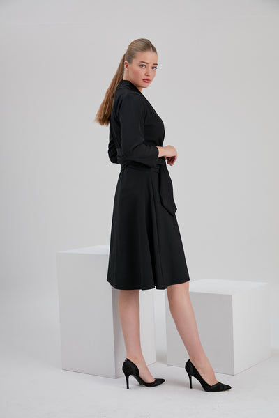 noacode black recycled polyester elegant midi dress with black stilettos for plus tall size ethical fashion europe