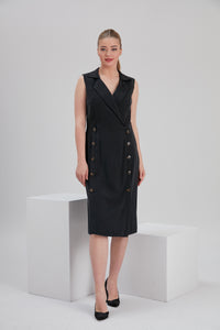 ethically made black viscose midi dress with sustainable buttons for plus size fashion