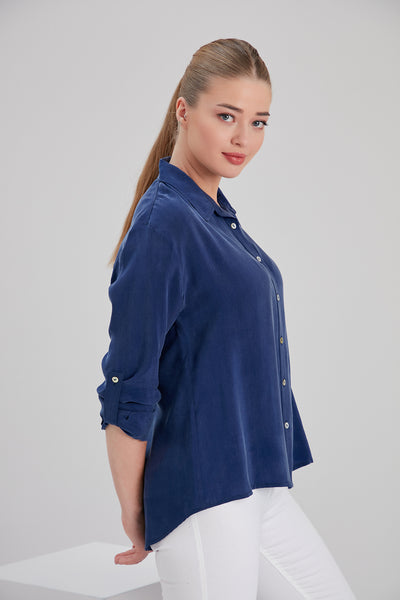 noacode luxury blue vegan cupro shirt with sustainable accessories with tall size