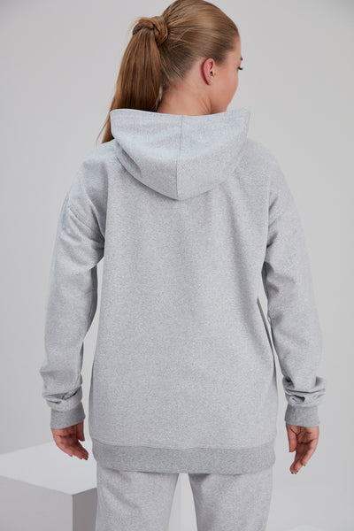 back of a grey sustainable fleece fabric hoodie Netherlands