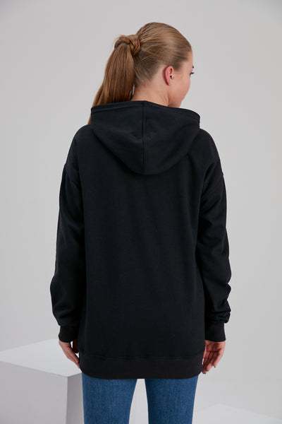 Noacode recyled cotton black hoodie back with denim