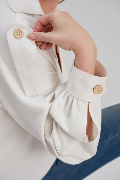 ethical viscose linen mix fabric shirt with sustainable buttons noacode
