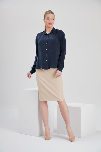 noacode navy 100% vegan cupro shirt tall size inclusive office wear