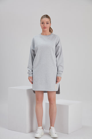Noacode ecofriendly recyled cotton fleece grey dress for tall plus size women ethical fashion Europe Netherlands Germany Austria Denmark Norway UK USA