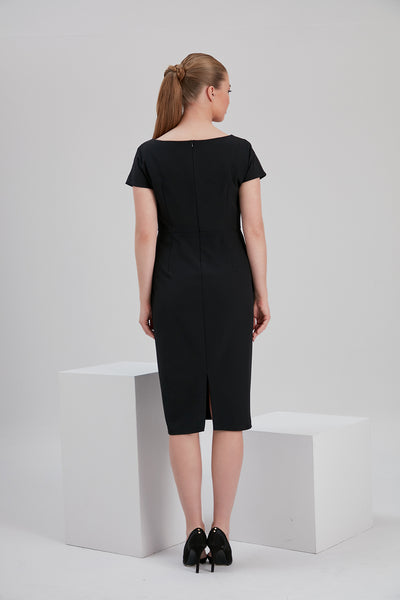 back look noacode sustainable recycled polyester midi pencil dress for office occasion tall size inclusive ethical fashion Europe Netherlands Germany Denmark Belgium Luxemburg Sweden UK