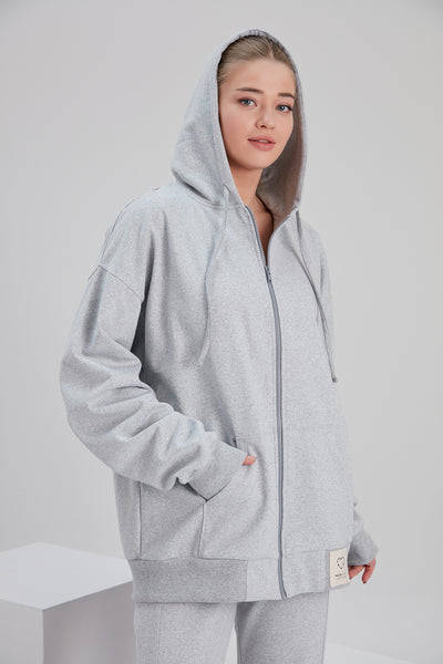 Noacode sustainable recycled cotton zip-up oversize hoodie for sustainable vegan plus tall maternity size women fashion Netherlands Belgium