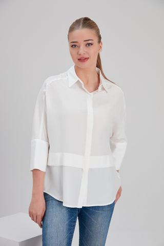 size inclusive white Tencel shirt with recycled materials 