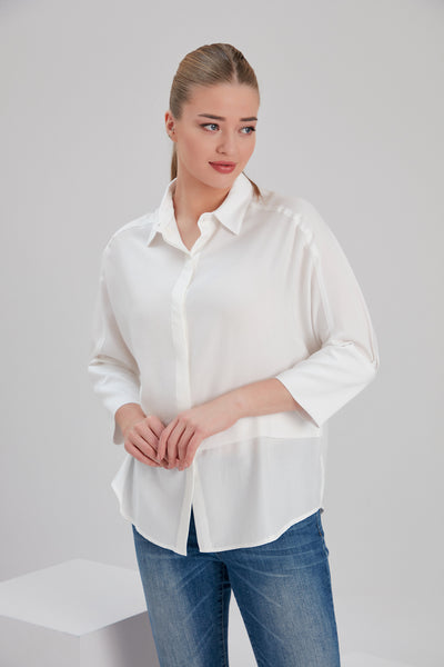 size inclusive white Tencel shirt with certified sustainable materials
