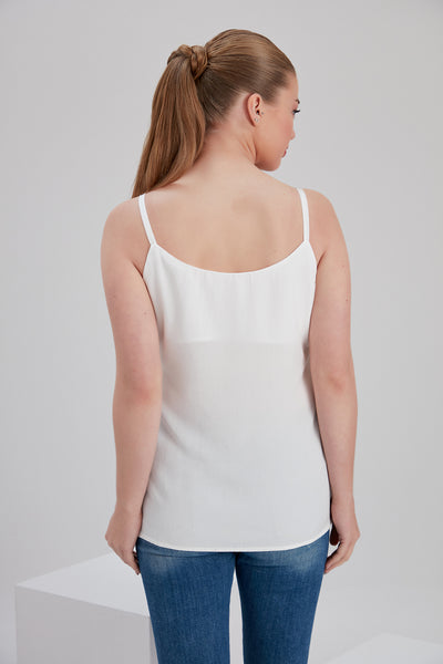 noacode sustainable tencel white sleeveless top with denim for size inclusive back look