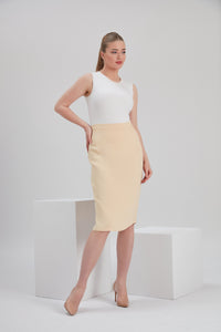 noacode vegan certified sustainable cream nude color pencil midi skirt for all sizes plus and tall