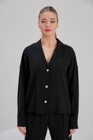 beautiful black Tencel blouse with vegan and sustainable fabric for office wear with plus size tall size available